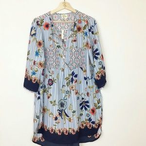 Boho stripped floral tunic